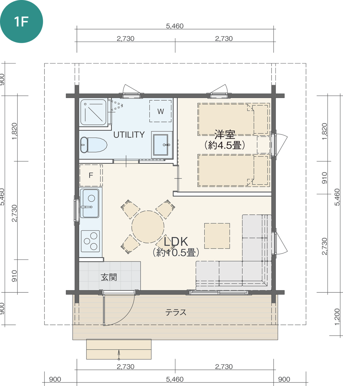 遊々自的 mini 国産檜使用マシンカットログハウス間取り図